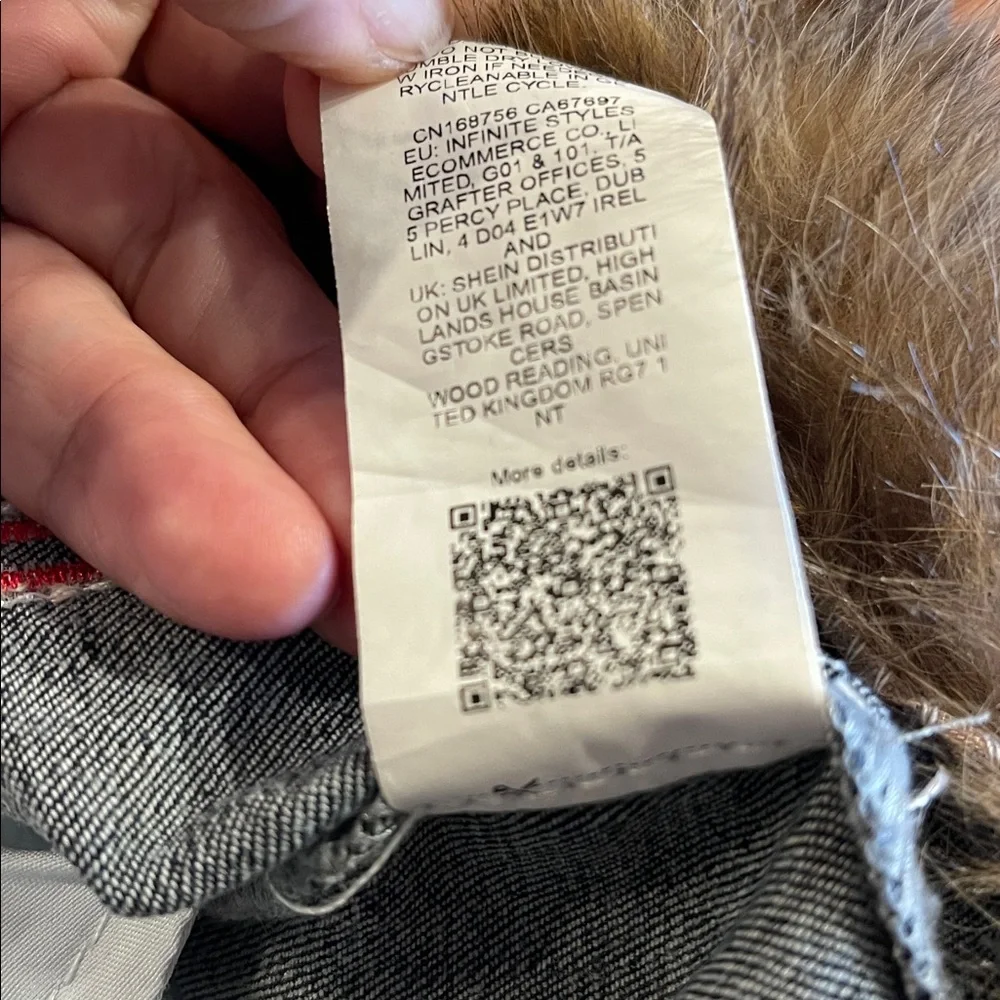 Y2K Goth Denim Mini Skirt Faux Fur Hem Cross Embroidery XL Alt Grunge - Picture 7 of 10